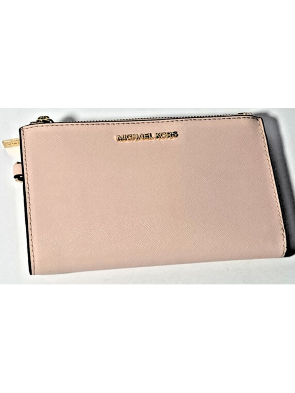 Michael Kors Pink Saffiano PVC Zip Wallet Wristlet Clutch MK Logo 6XRNDK63